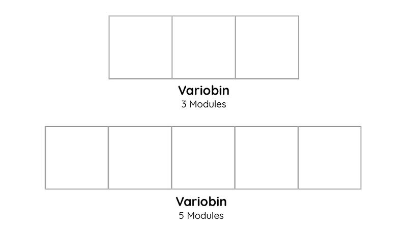 VarioBin afvalbakken De VarioBin is een modulair afvalsysteem afvalstroom waarbij modules onderling met elkaar gekoppeld worden