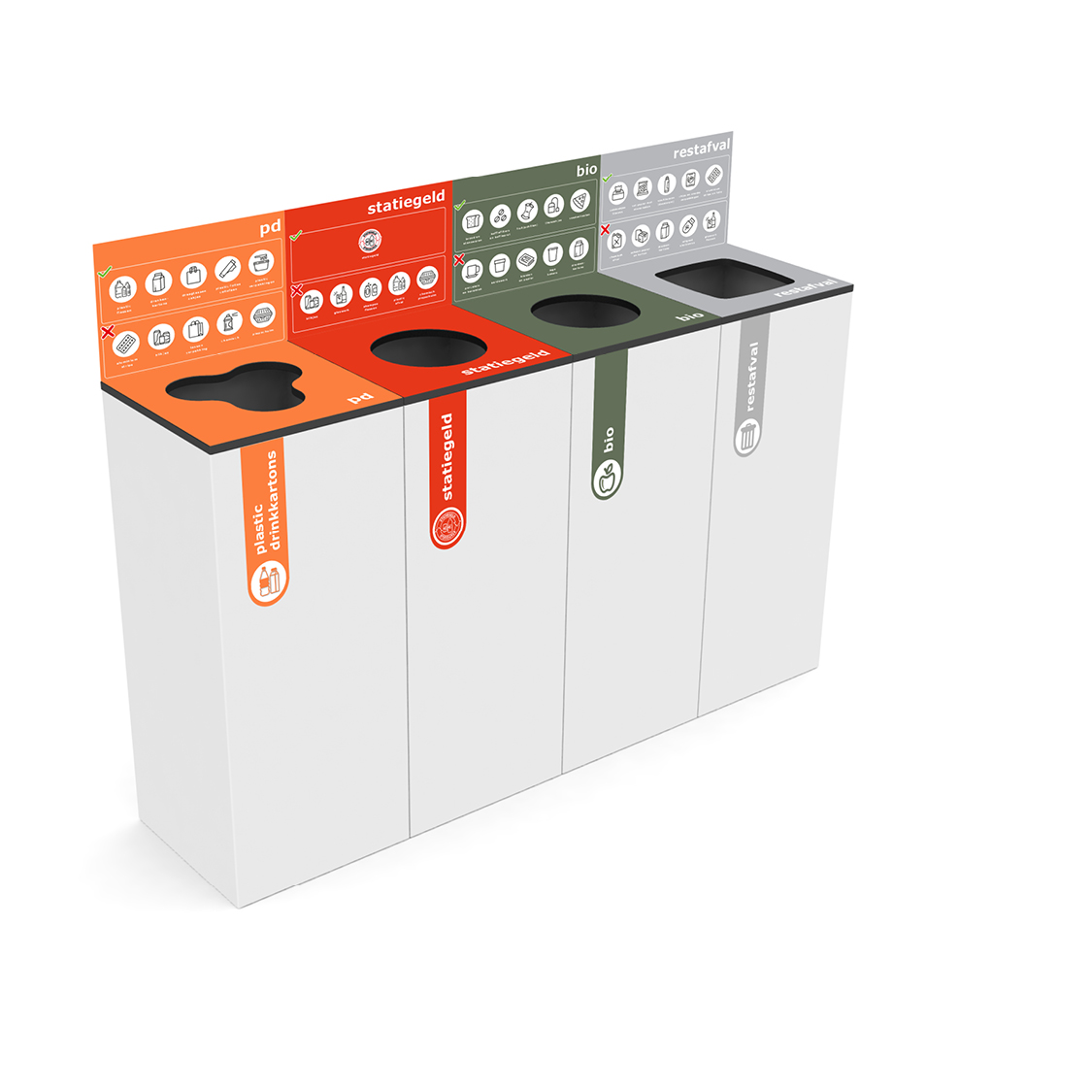Modulaire afvalbakken prullenbakken kantoor onderwijs afval gescheiden inzamelen kantoor school